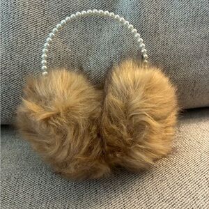 Faux Fur Pom Earmuffs in Warm Camel